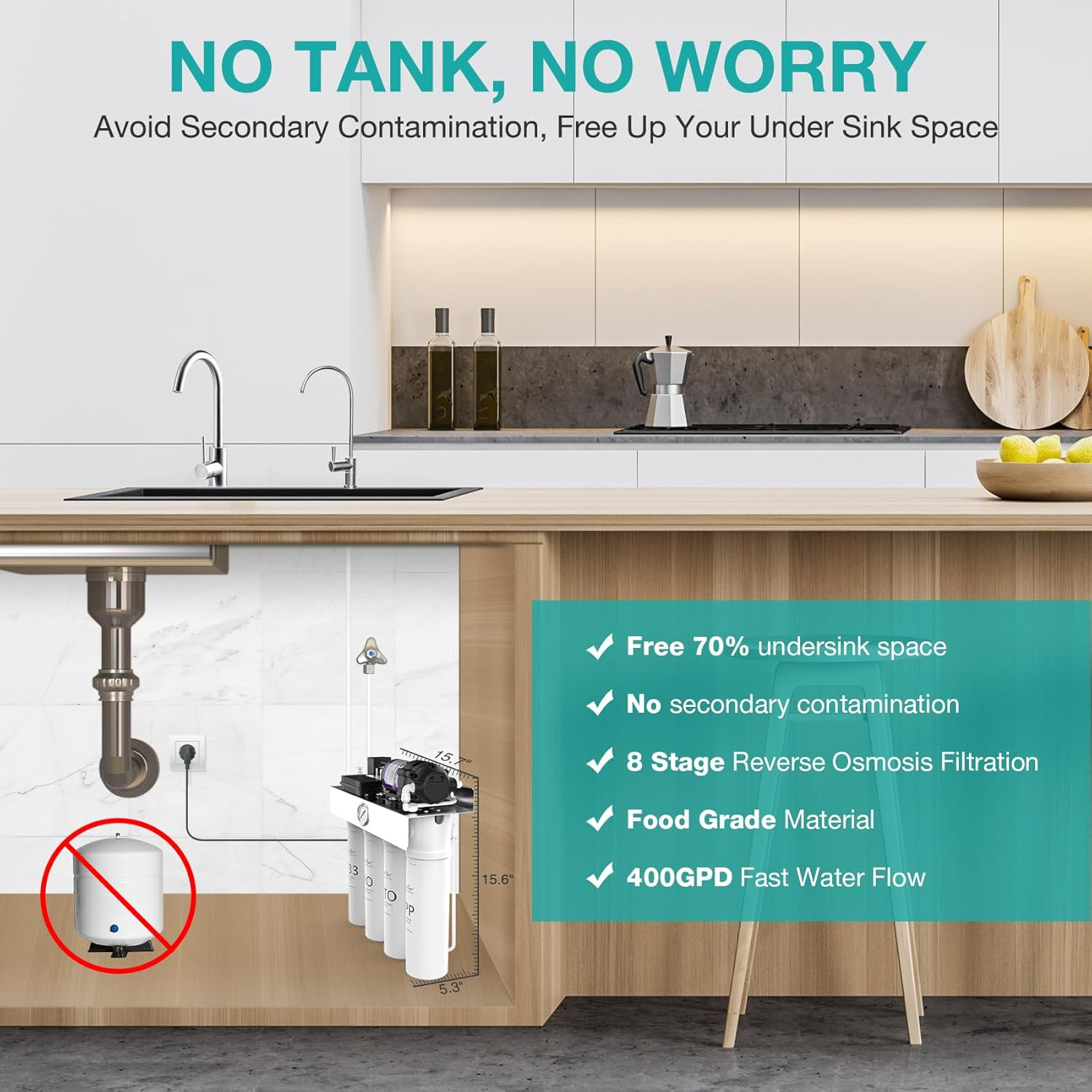 Simpure T1-400UV Tankless Reverse Osmosis System with UV, NSF/ANSI 58 Certified,
