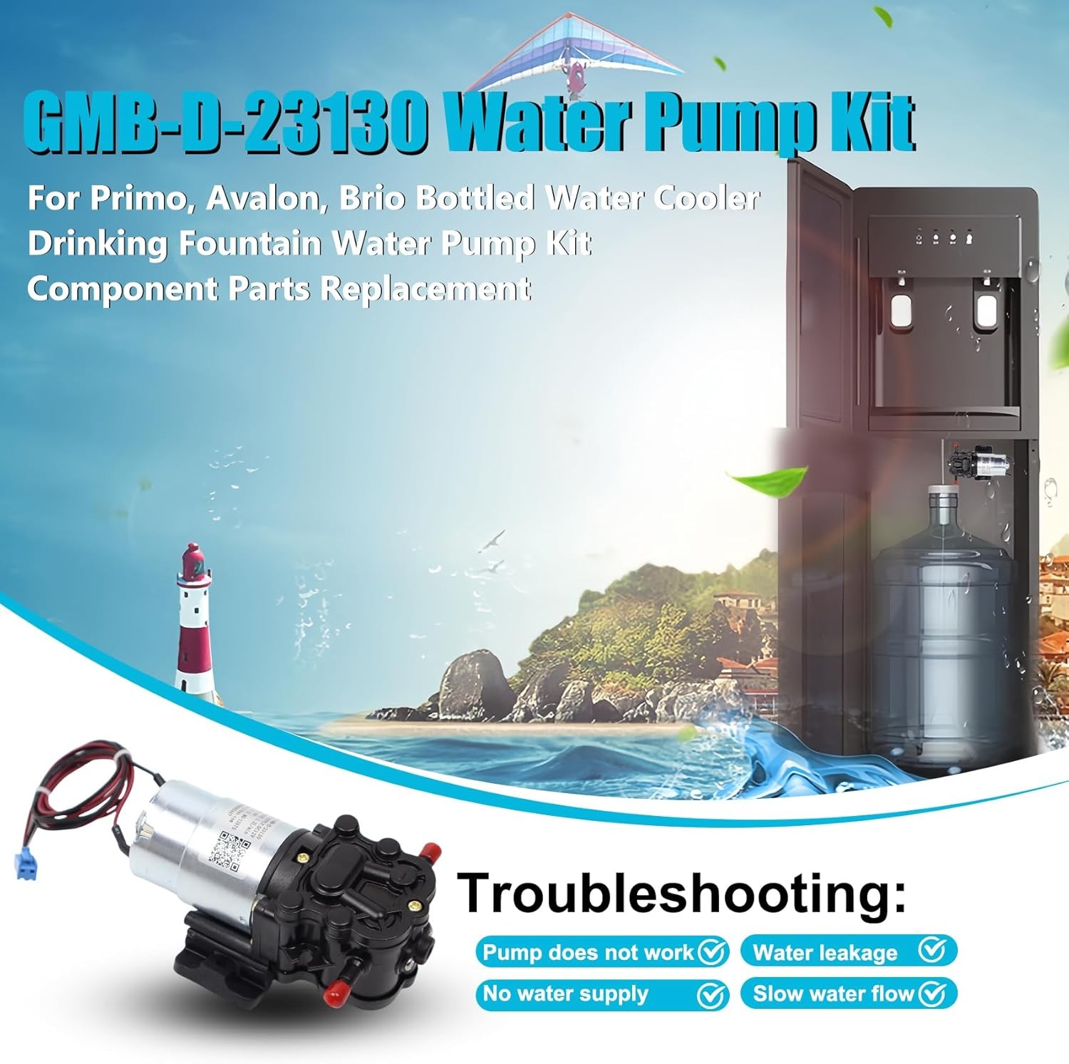 GMB-D-23130 Water Pump, DC 12V, 0.32 GPM, Compatible Primo Black