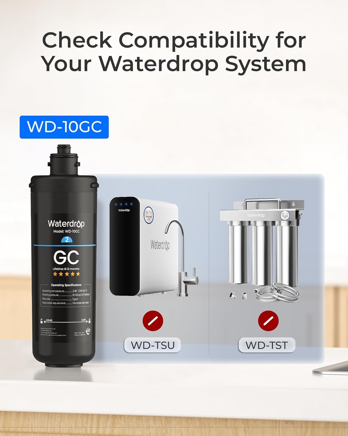 Waterdrop WD-10GC Under Sink Water Filter, Replacement for Waterdrop TSA 3-stage