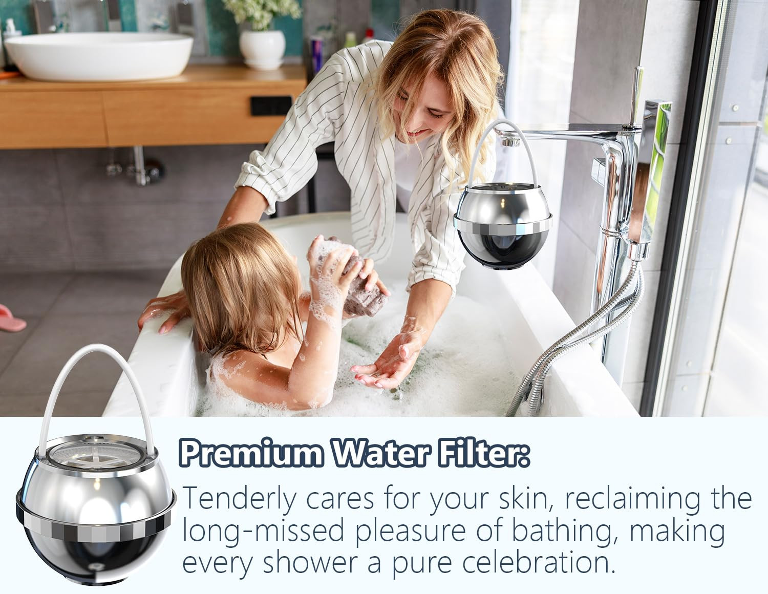 Bathtub Water Filter for Tub with Overflow,2,500 Gallons of Filtration,8 Stages