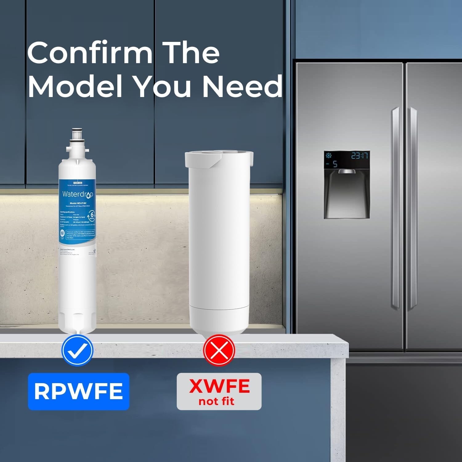 Waterdrop Refrigerator Water Filter, Replacement for GE® RPWFE WITH CHIP (1)