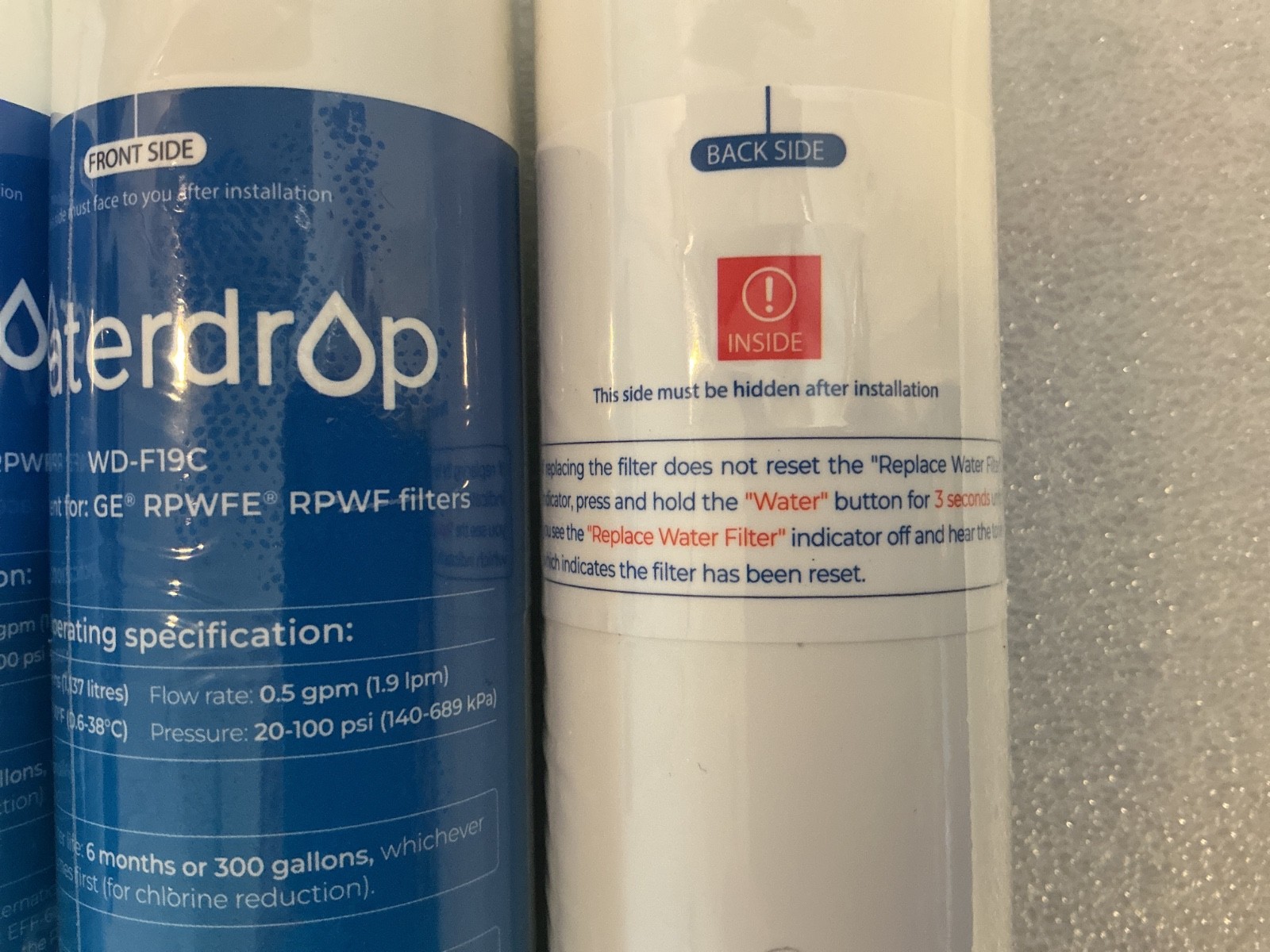 Waterdrop Replacement Water Filter (3 Pack) WD-F19C GE RPWFE RPWF Filter ~ NEW