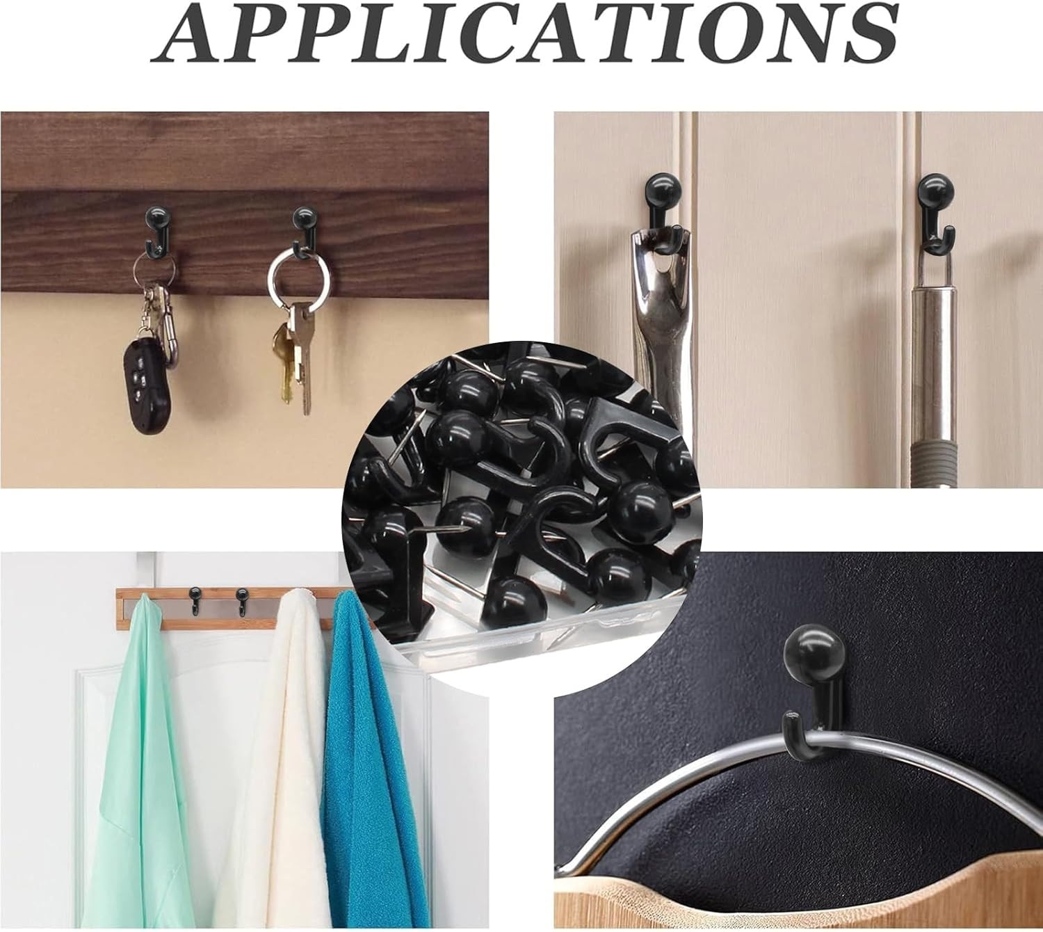 50 PCS Push Pin Hooks, Plastic Head Thumb Tacks, Black Wall Push Pins for Hangin