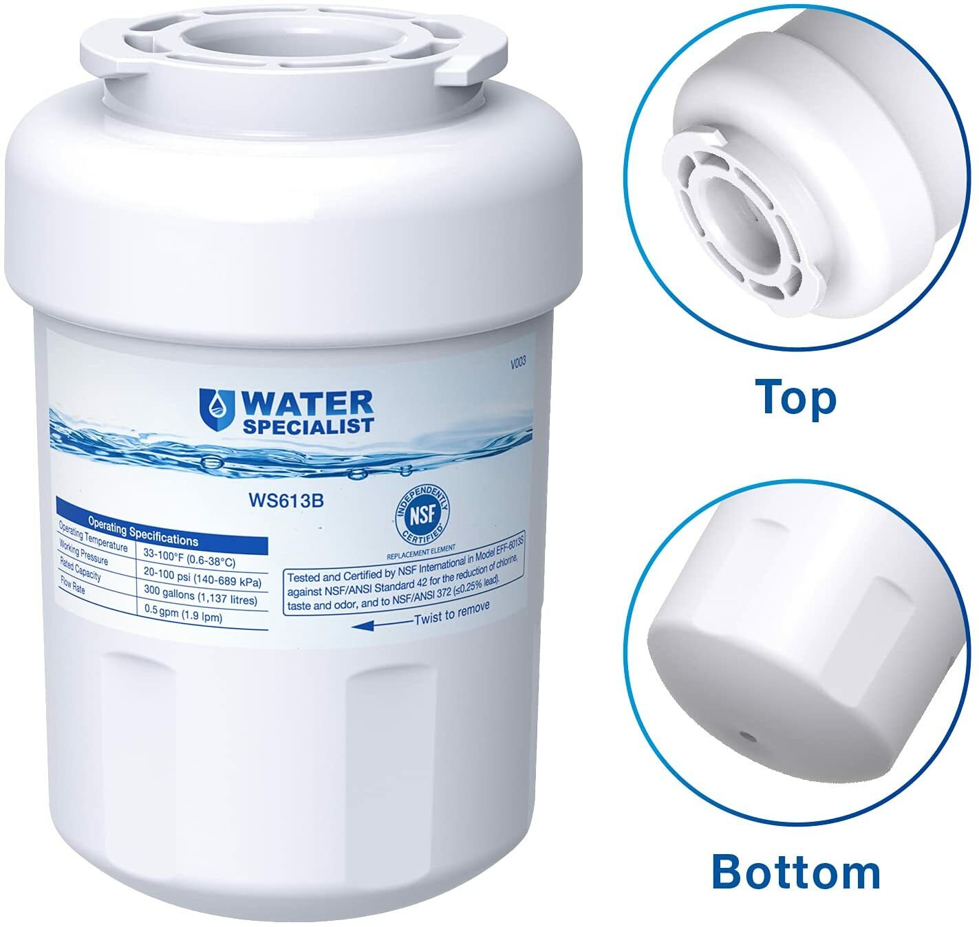 Waterspecialist MWF Refrigerator Water Filter,Replacement for GE® SmartWater MWF