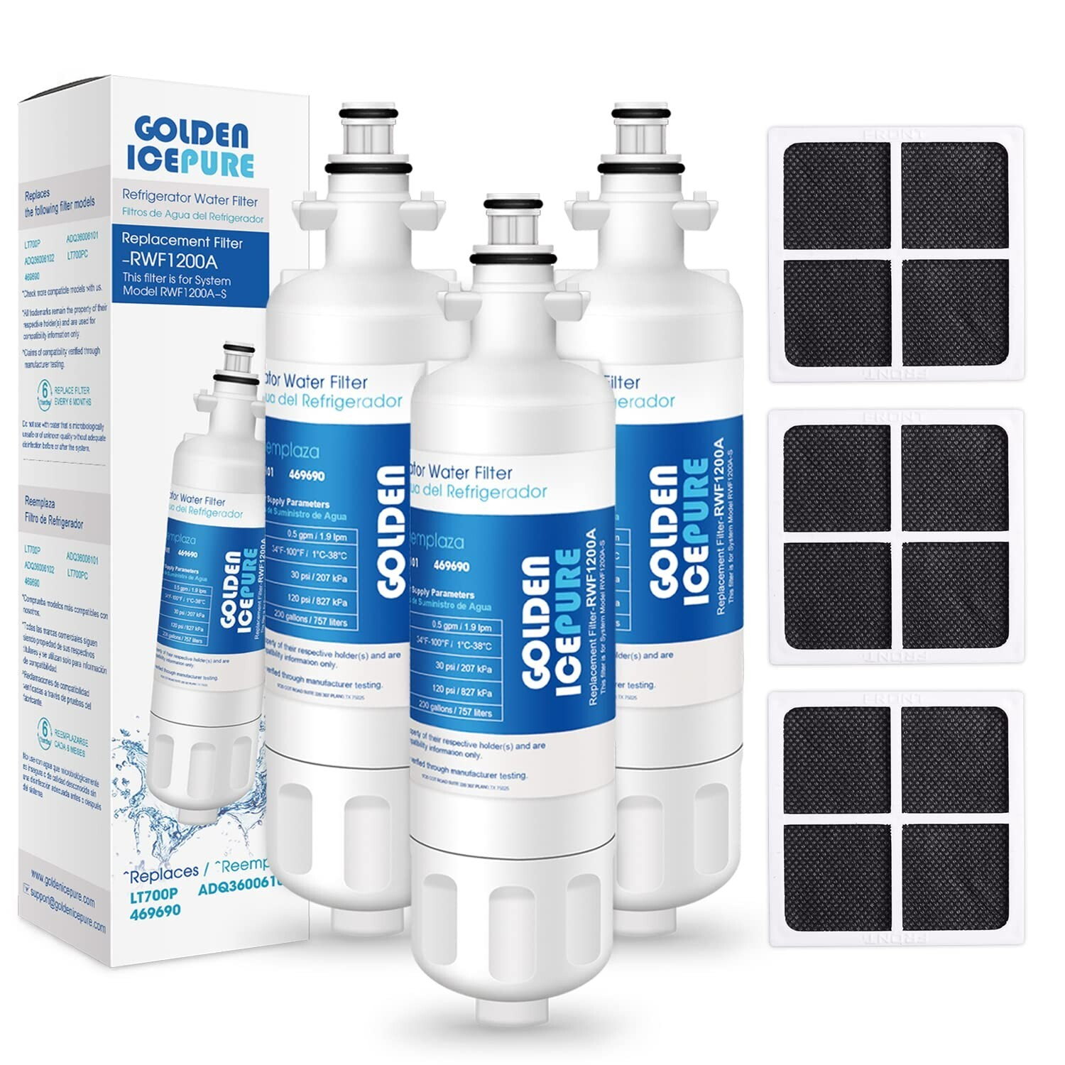 Fit For LG LT700P ADQ36006101 RWF1200A Water Filter Air Filter 3 Pack