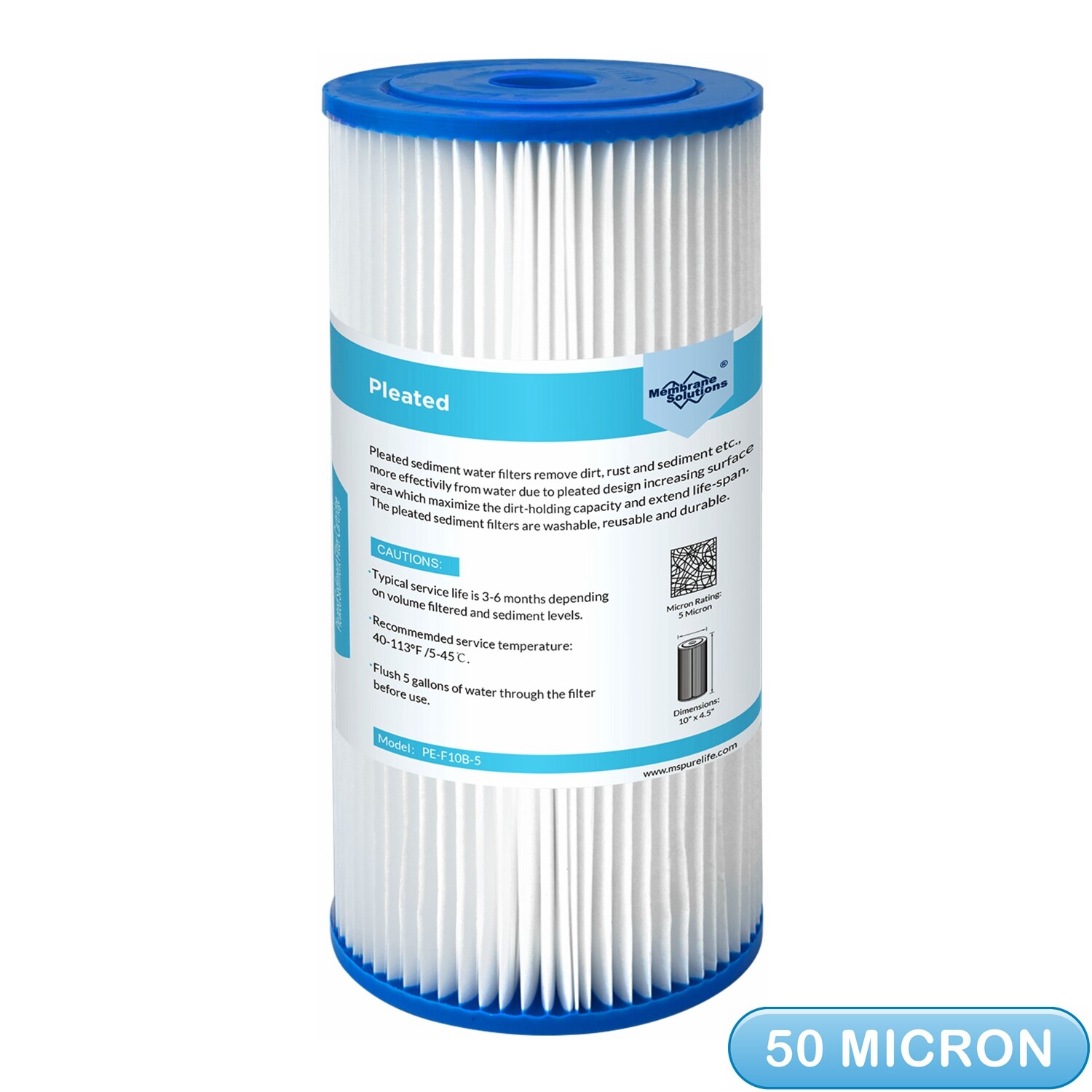 50 Micron 10″x4.5″ Washable Pleated Sediment Water Filter Replacement 1-18 Pack