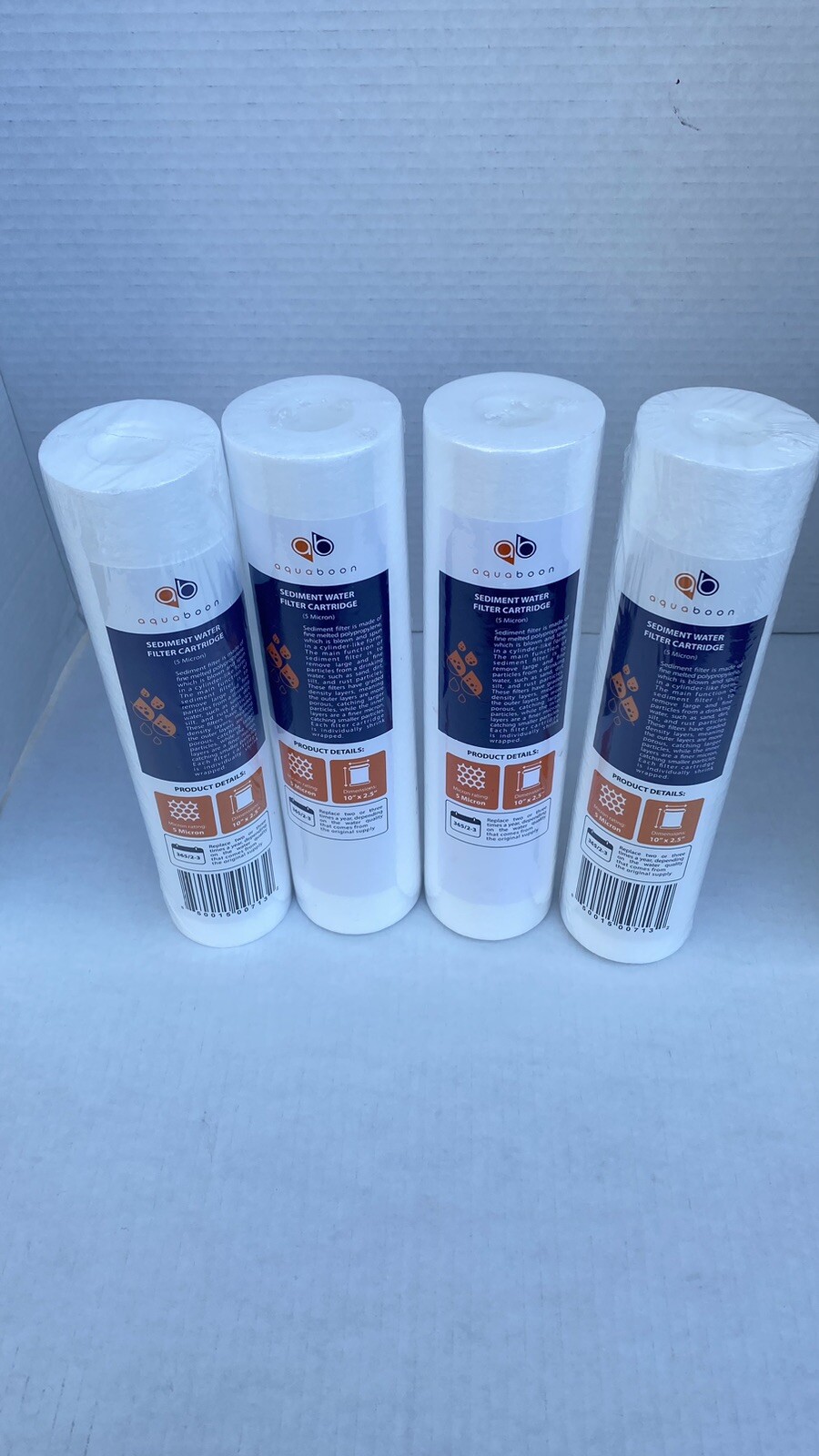 (4) 5 Mic Sediment Water Filter Cartridges Standard Size 10×2.5″ by Aquaboon