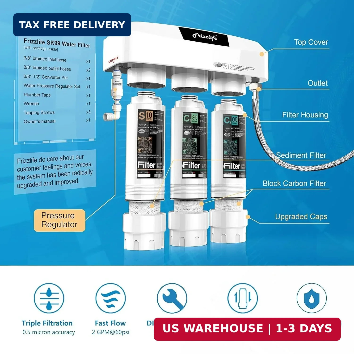 Frizzlife Under Sink Water Filter System, NSF/ANSI 53&42&372 Certified, 8 Layer