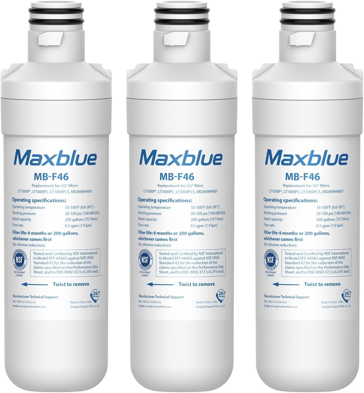 Maxblue LT1000PC Replacement for LG® LT1000P® Refrigerator Water Filter, 3 PACK