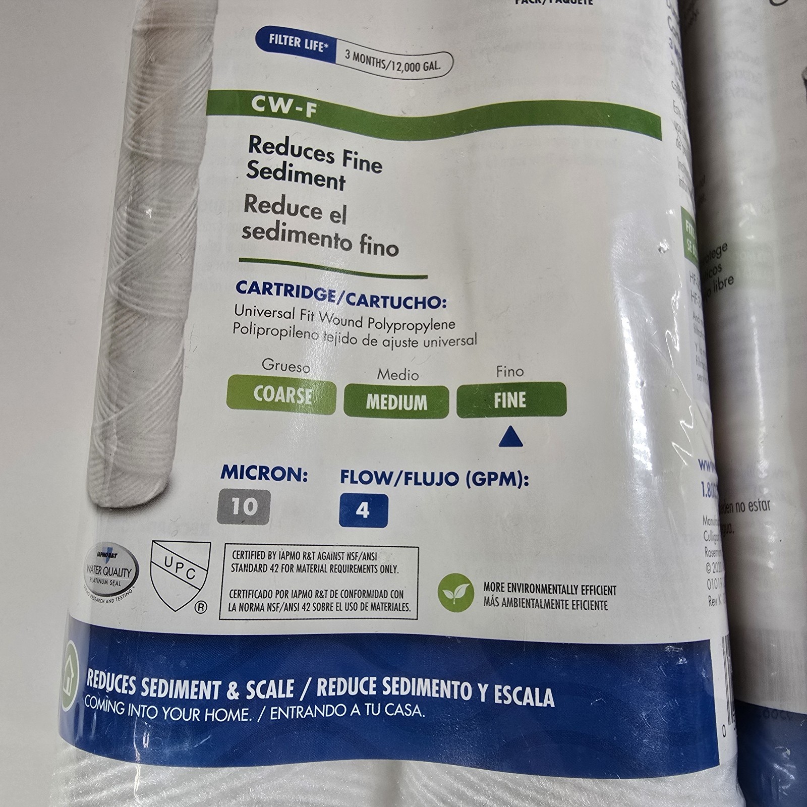 CW-F Whole House Sediment Water Filter Cartridges Lot of 2 Two Packs 10 Micron