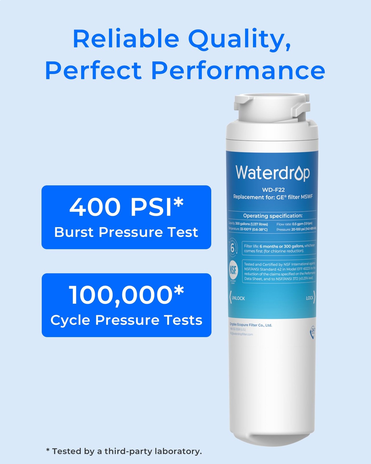 Waterdrop MSWF Refrigerator Water Filter Replacement for GE MSWF, 101820A, 101