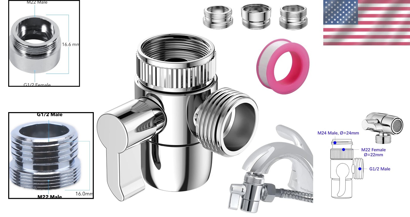 Compact Kitchen & Bath Diverter Valve with Multiple Adapters – Premium Quality