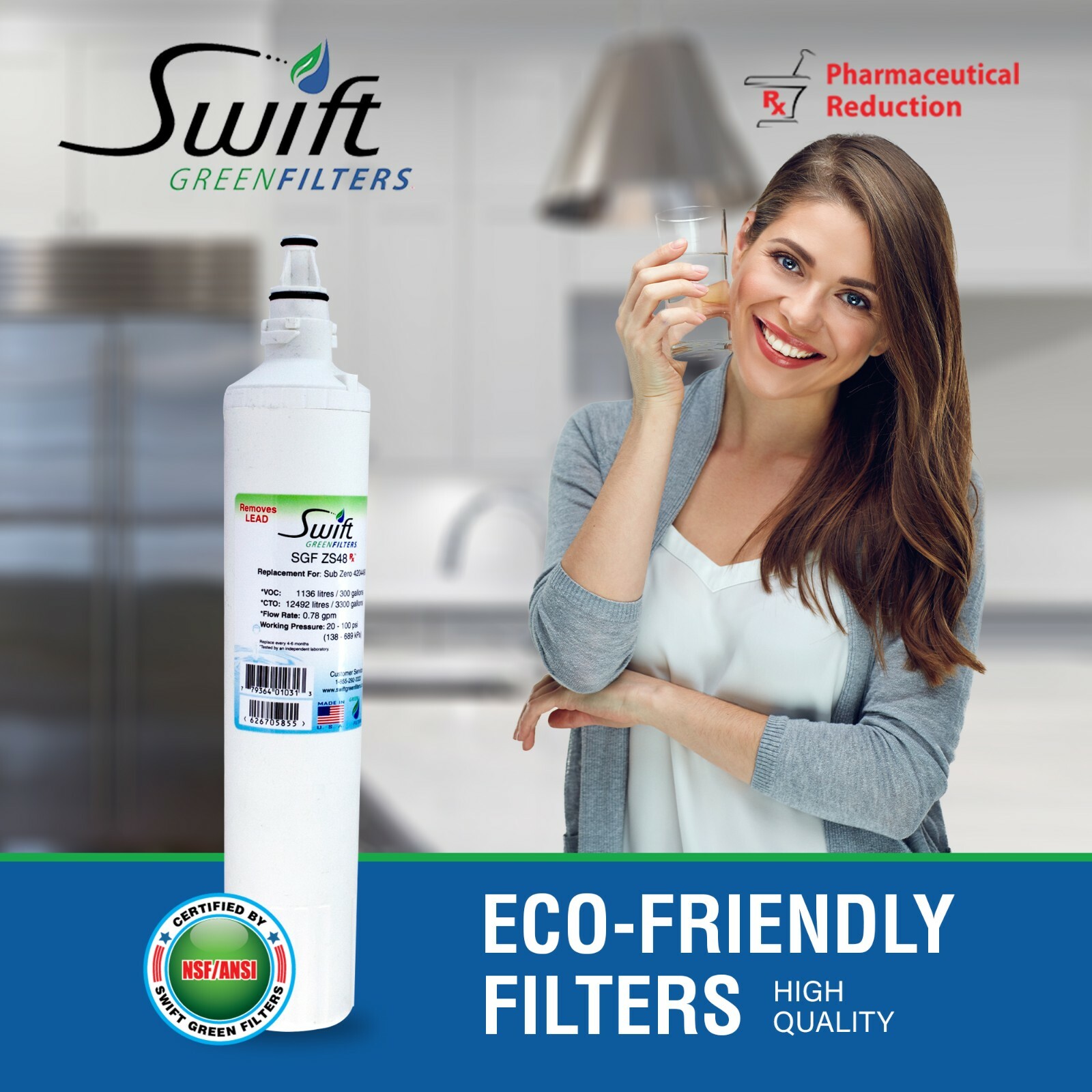 Replacement Sub-Zero 4290510 4204490 Refrigerator Water Filter by SGF-ZS48 Rx
