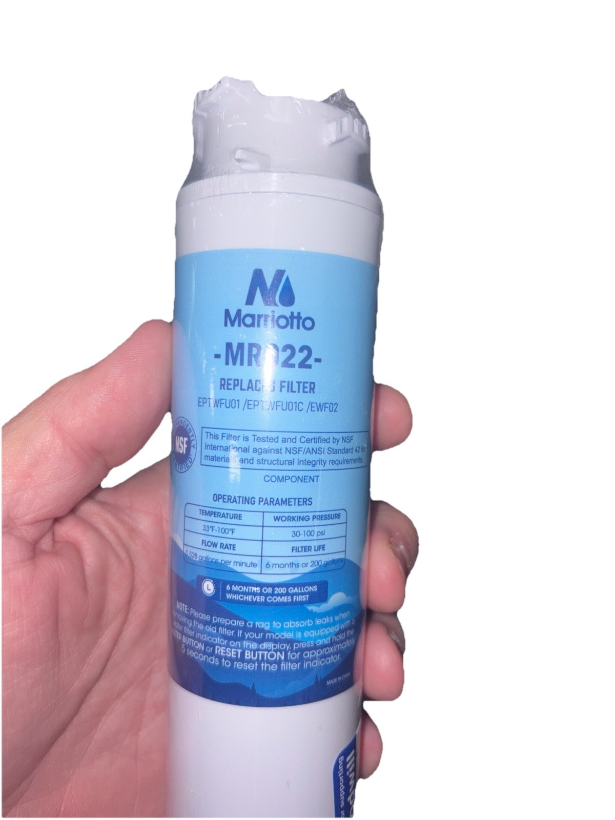 (2) Marriotto MR022 Refrigerator Water Filter Replacement. Sealed Open Box