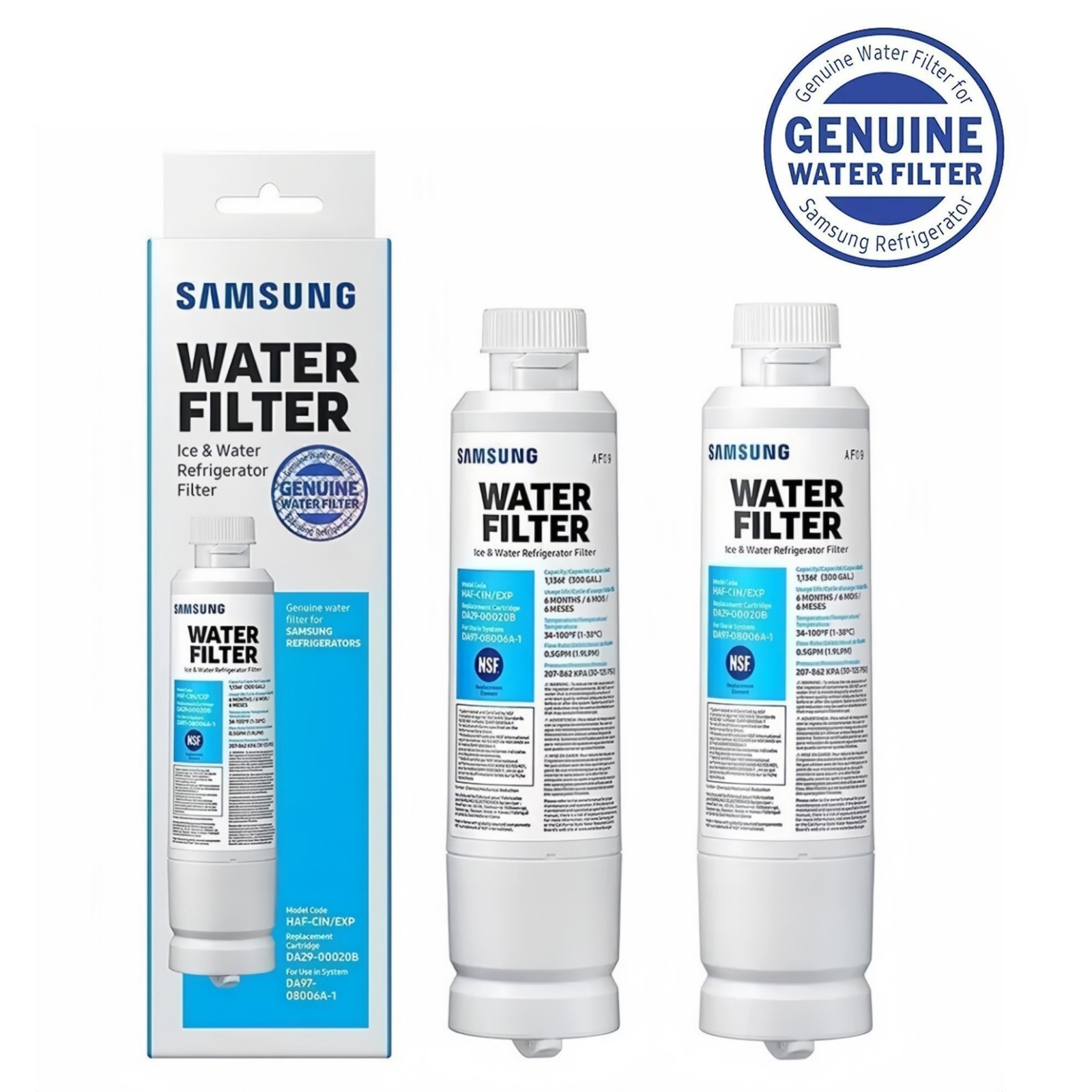 NEW 2 PACK NSF Genuine Samsung DA29-00020B HAF-CIN/EXP Refrigerator Water Filter