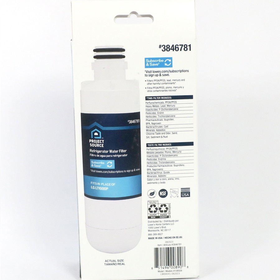 Project Source Twist-in Refrigerator Water Filter L-5-2 Fits LG LT1000P #3846781
