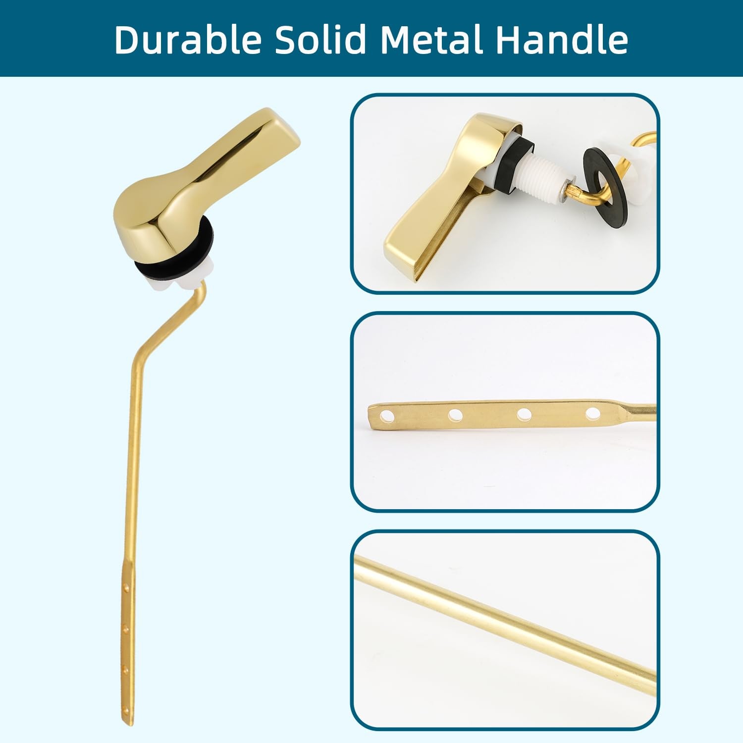 Brushed Gold Universal Metal Toilet Tank Lever Replacement Kit Flapper Chain
