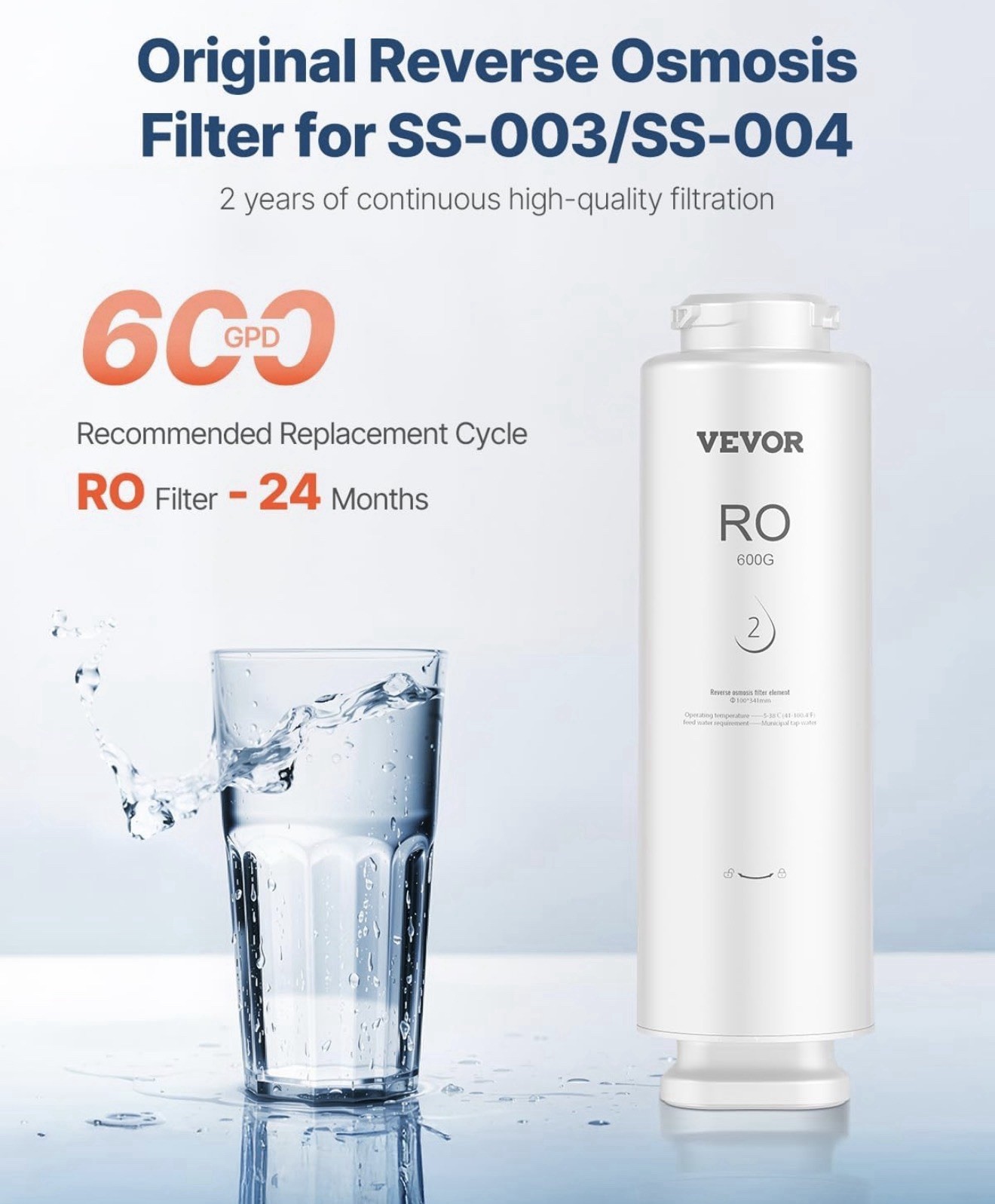 VEVOR Reverse Osmosis Filter,10-Layers RO Water Filter SS-003 600 GPD Under Sink
