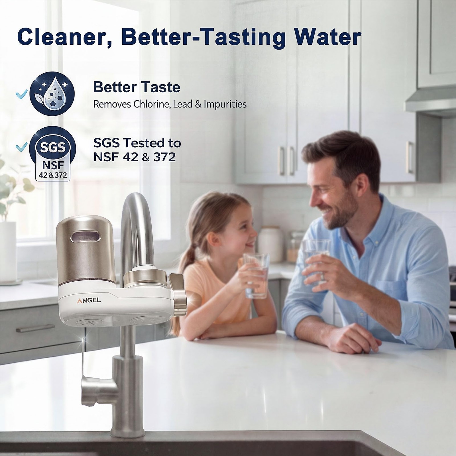 CF30 Faucet Mount Water Filter Reduces 98% Chlorine Lead Rust 350 Gallons Rose