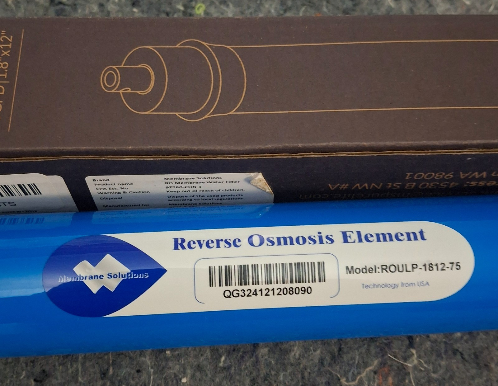 Membrane Solutions Reverse Osmosis Element Water Filter RO 75GPD 1.8″ x 12″
