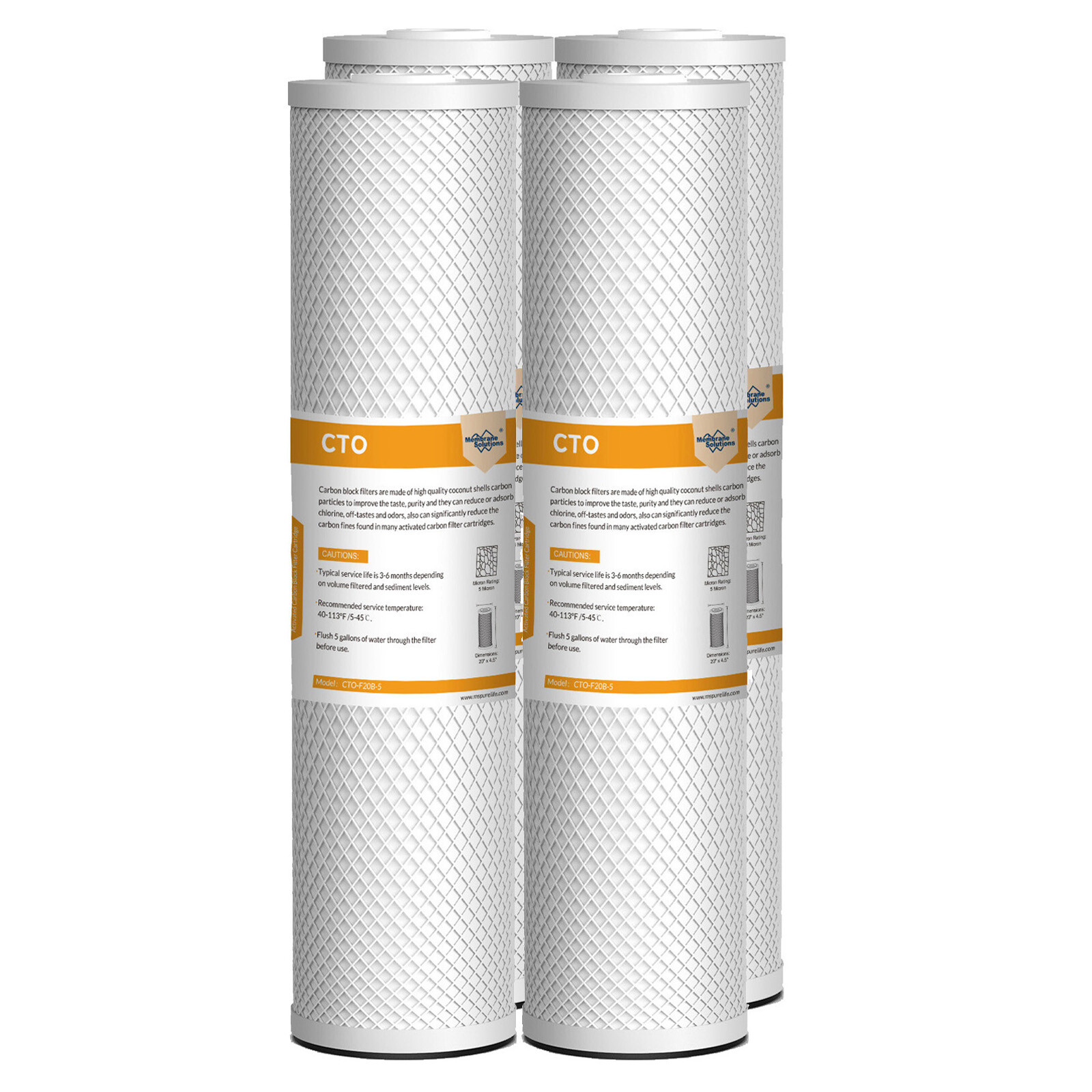 20″x4.5″ 5 Micron CTO Carbon Block Water Filter Whole House Cartridges 1-4 Pack