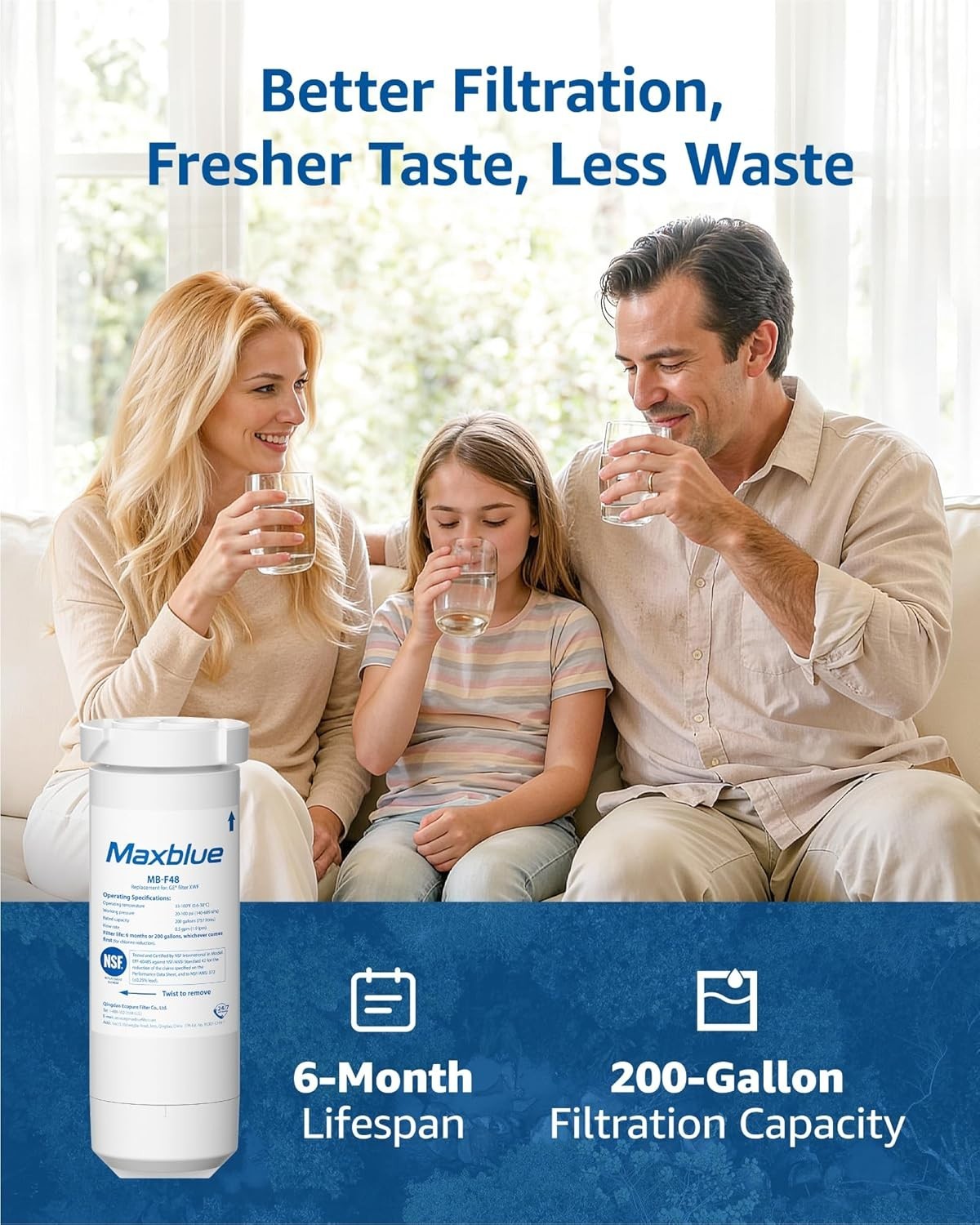 Maxblue XWF Refrigerator Water Filter Replacement for GE® XWF,3 PACK (Not XWFE®)