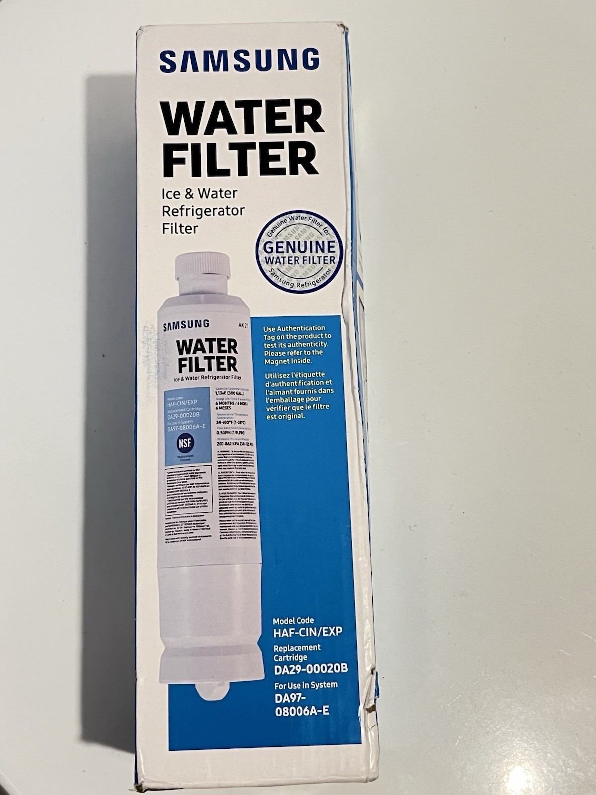 Samsung DA29-00020B HAF-CIN/EXP Refrigerator Ice & Water Filter Genuine Carbon
