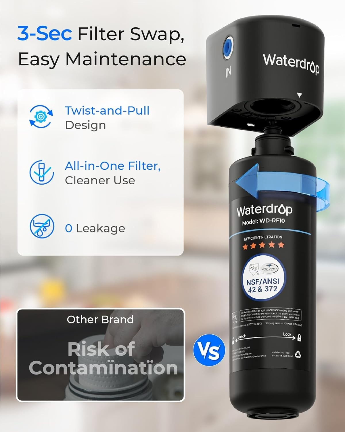 Waterdrop 10UA Under Sink Water Filter System, 8K Gallons High Chlorine Reductio