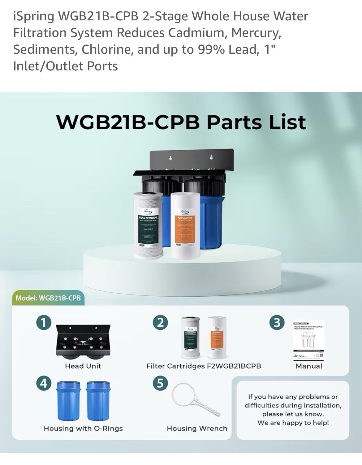 iSpring WGB21B-CPB 2-Stage Whole House Water Filtration System 1″ Inlet/Outlet