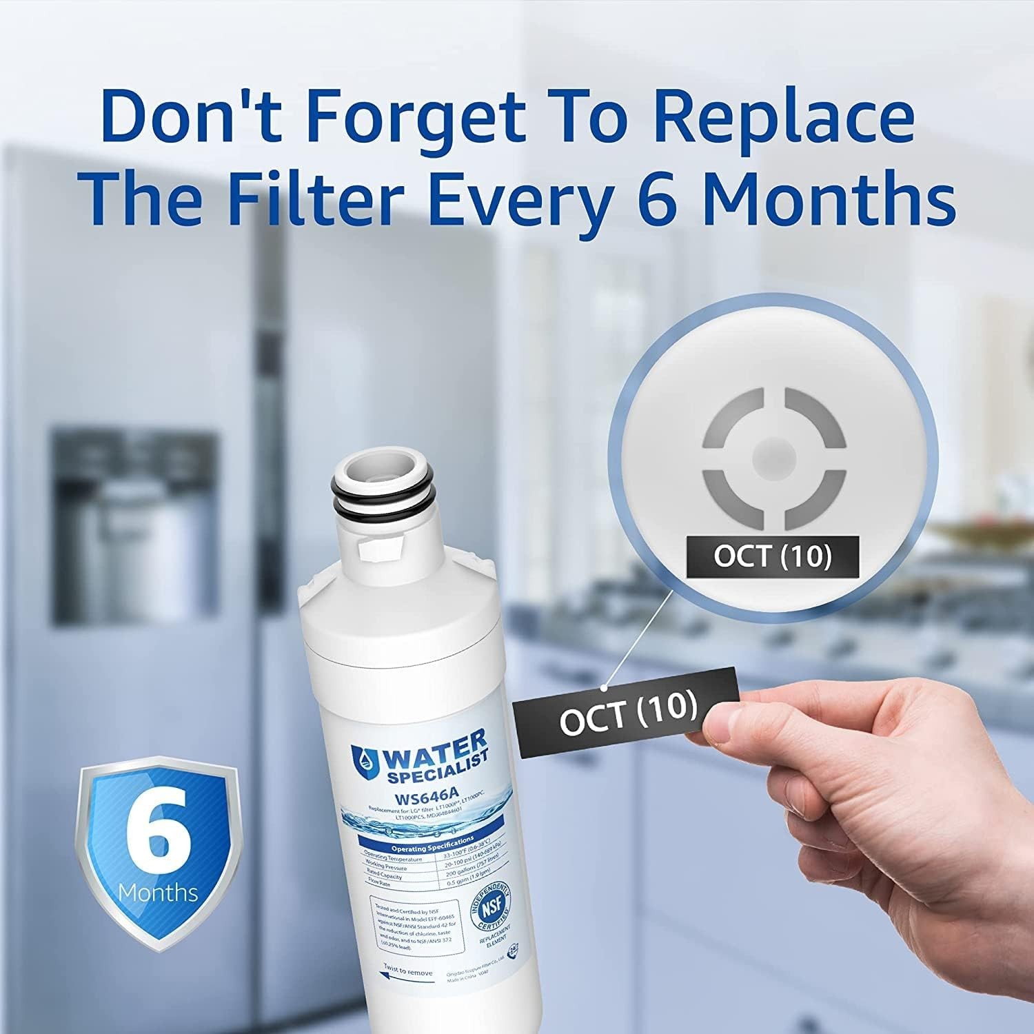 Waterspecialist NSF Certified Refrigerator Water Filter, for LG LT1000P (3 Pcs)