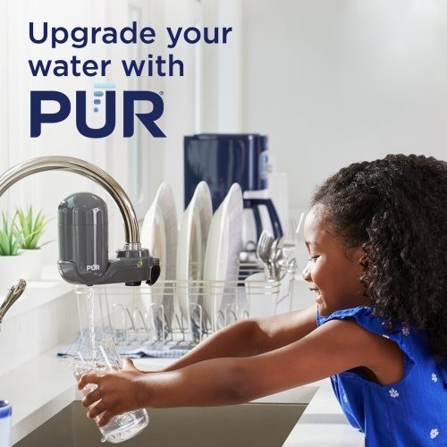 PUR PLUS Vertical Faucet Mount Water Filtration System FM2500V Gray