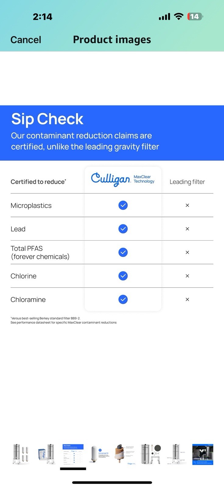 Culligan with MaxClear Technology 2.25 Gallon Gravity Water Filter System,