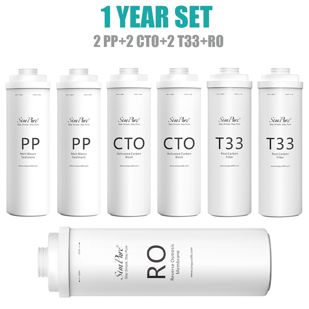 1 Year Set PP CTO T33 RO Water Filter Replacement For SimPure T1-400UV RO System