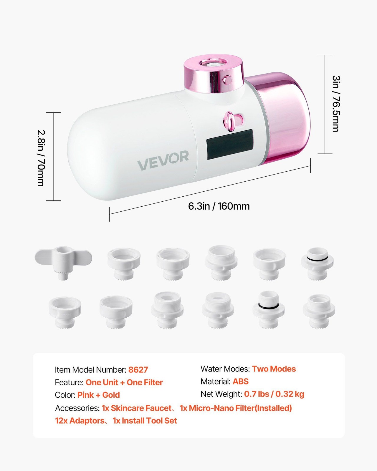Skincare Faucet Filter Pink+Gold – Water Purifier for Healthy Skin & Hair Care