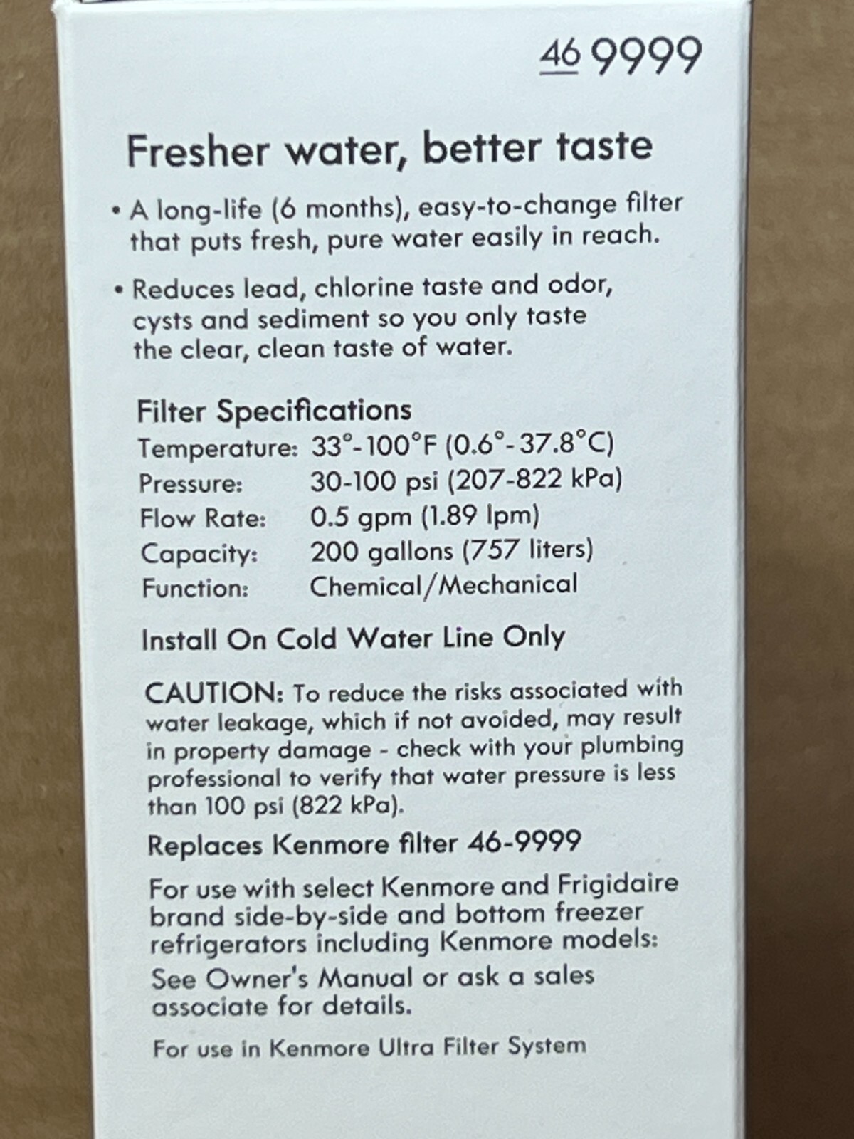 (1) Kenmore Clear 46-9999 OEM Replacement 6-Month Refrigerator Filter