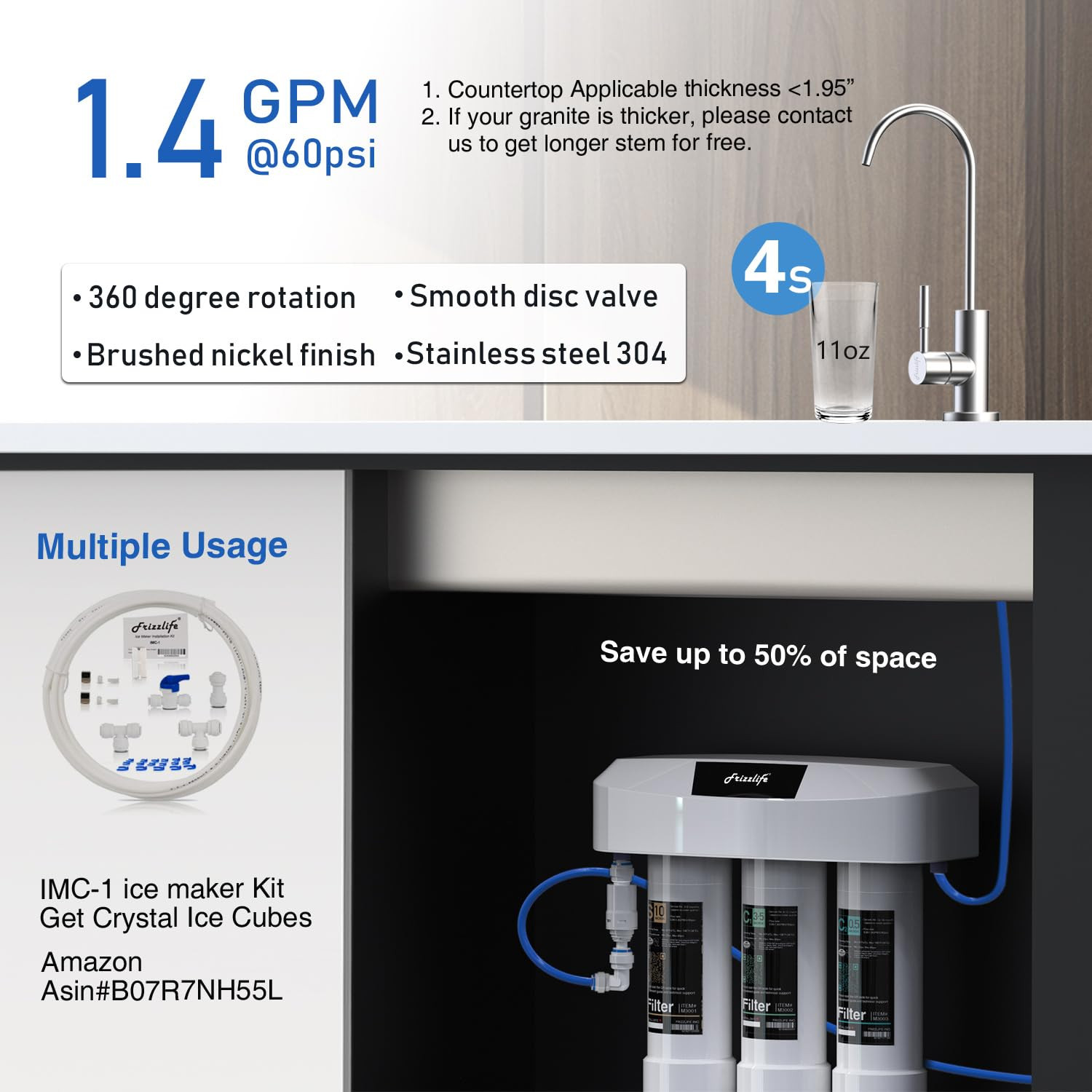 under Sink Water Filter System, NSF/ANSI 53&42&372 Certified, 8 Layer 0.5 Micron