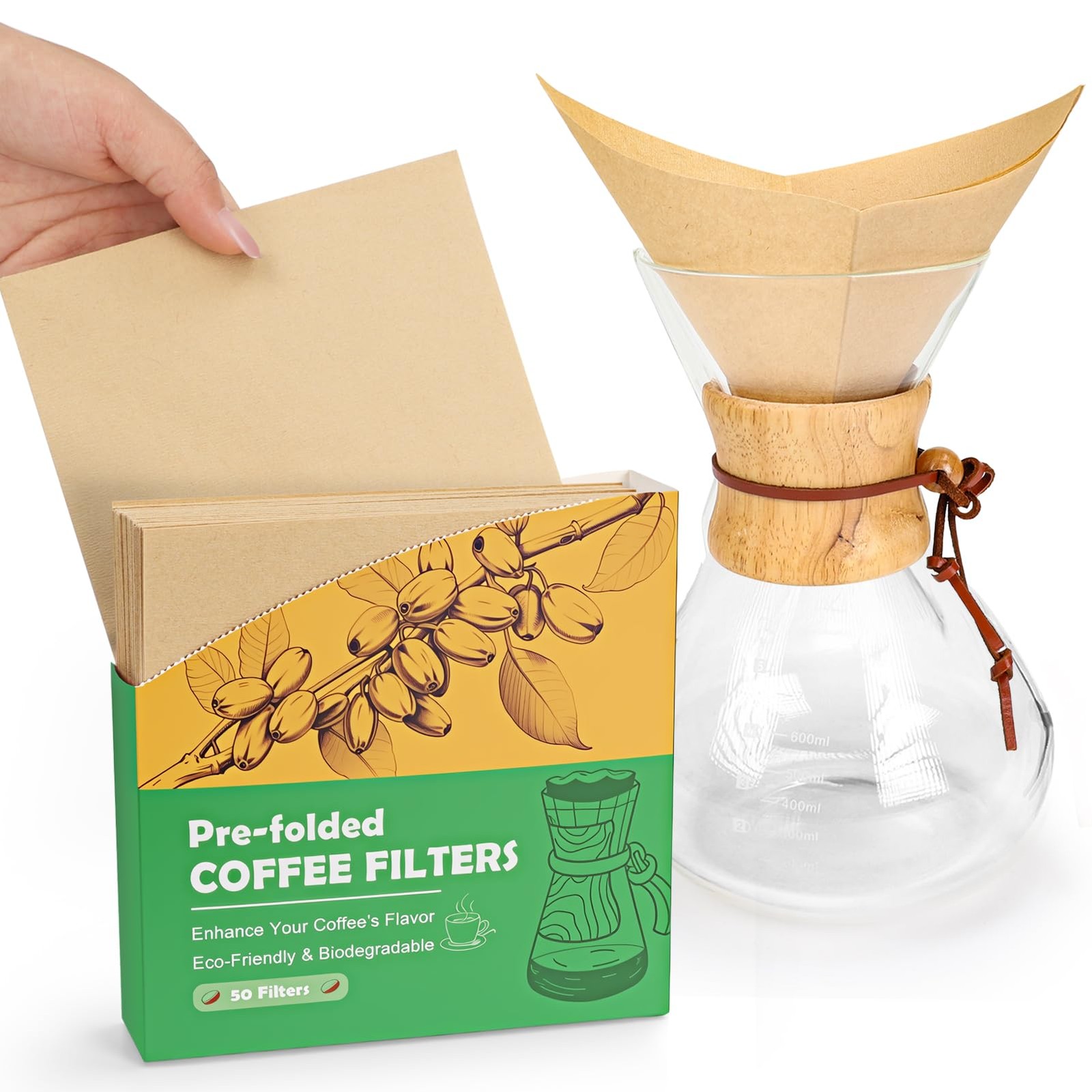 BYKITCHEN Pre-folded Pour Over Coffee Filter, Natural 50pcs-8inch,