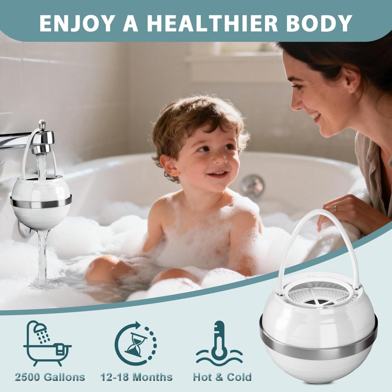 Bathtub Water Filter for Softer Skin & Hair, 8 Stages 2,500 Gal of Filtration