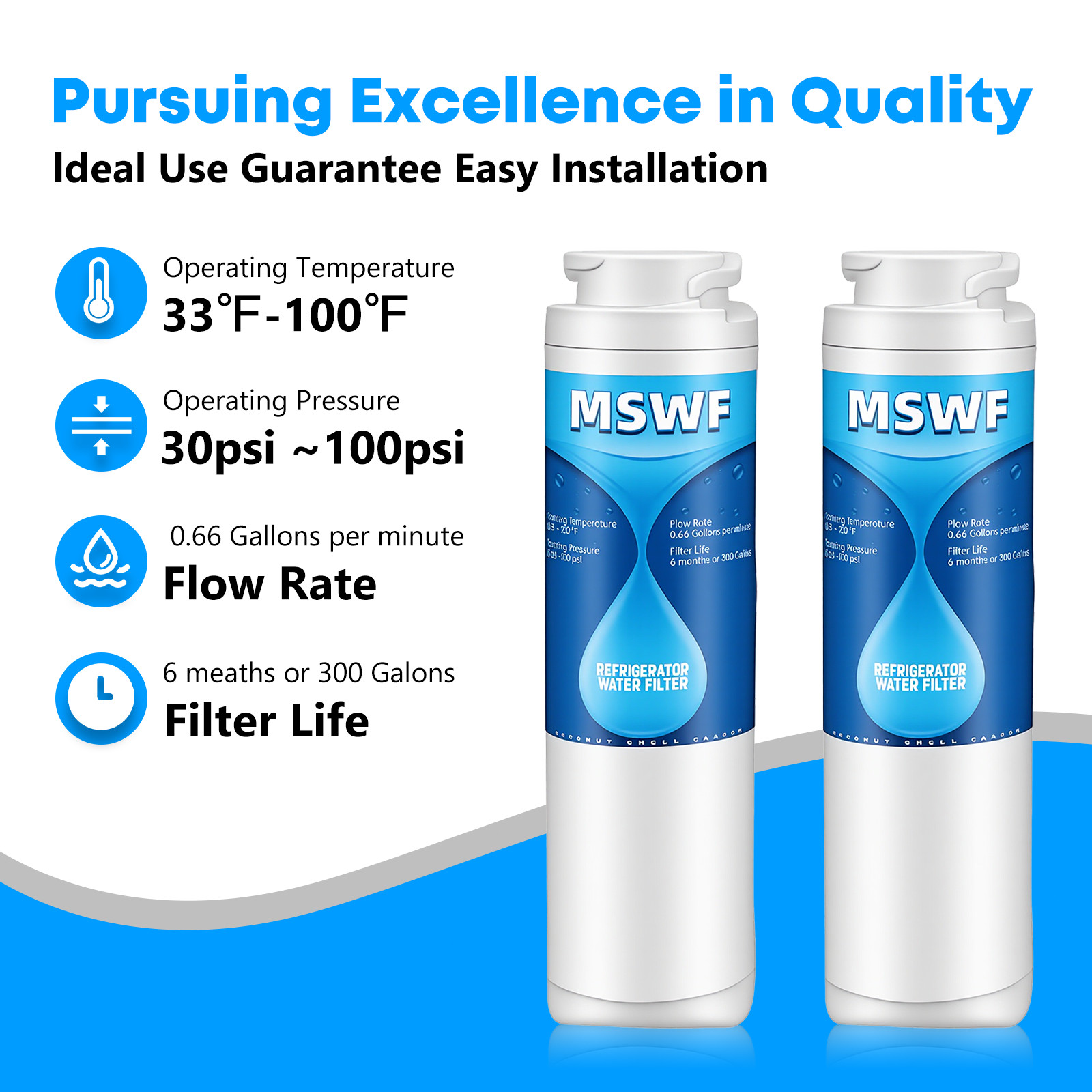 6-Pack MSWF Water Filter Compatible with GE 101820A, 101821B, RWF1500A,MSWFDS