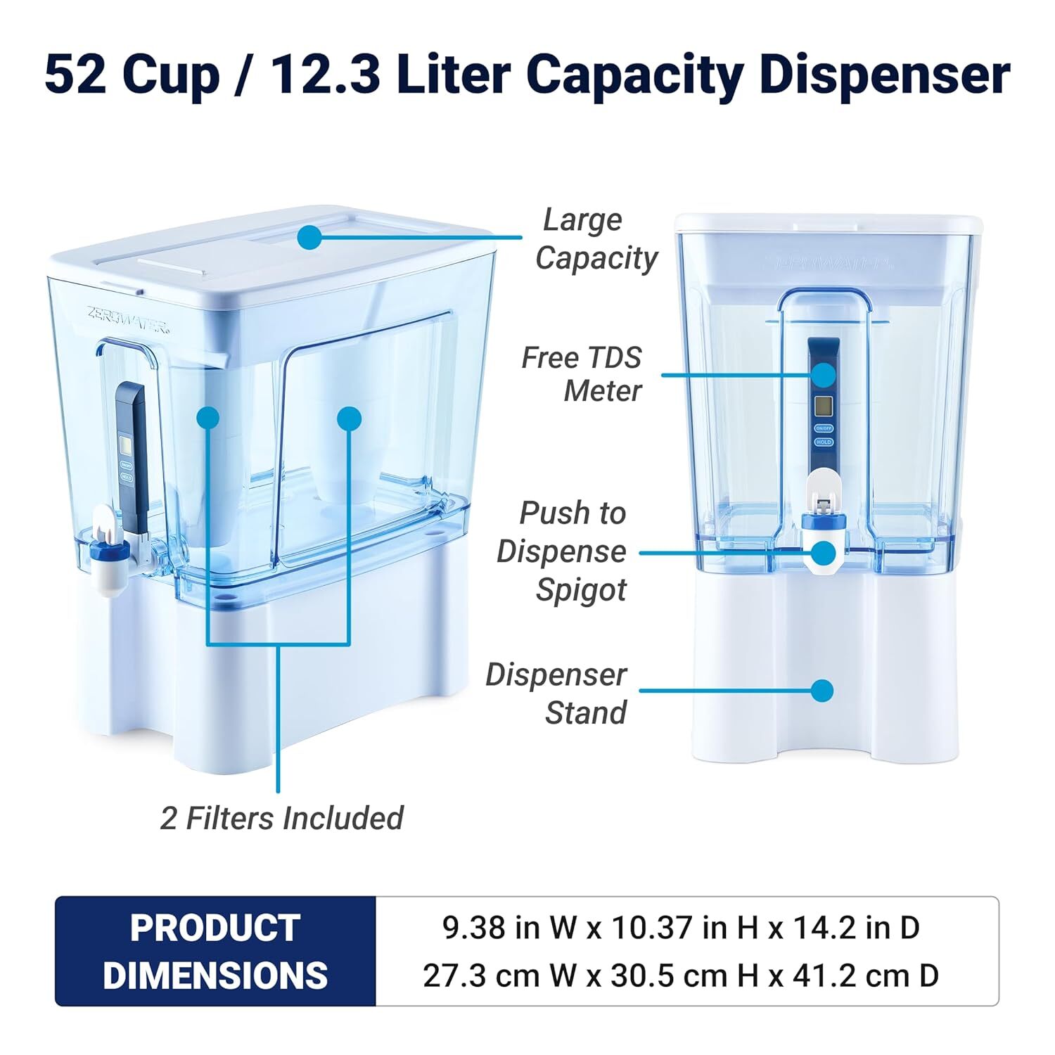 ZeroWater 52-Cup Ready-Read 5-Stage Water Filter Dispenser PFOA/PFOS。