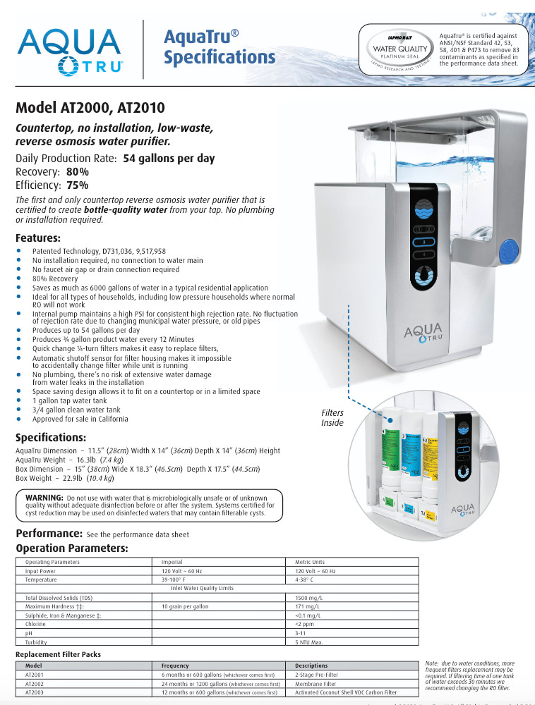 AquaTru Classic Countertop Water Filtration Purification w/ FILTERS & Extra Tank
