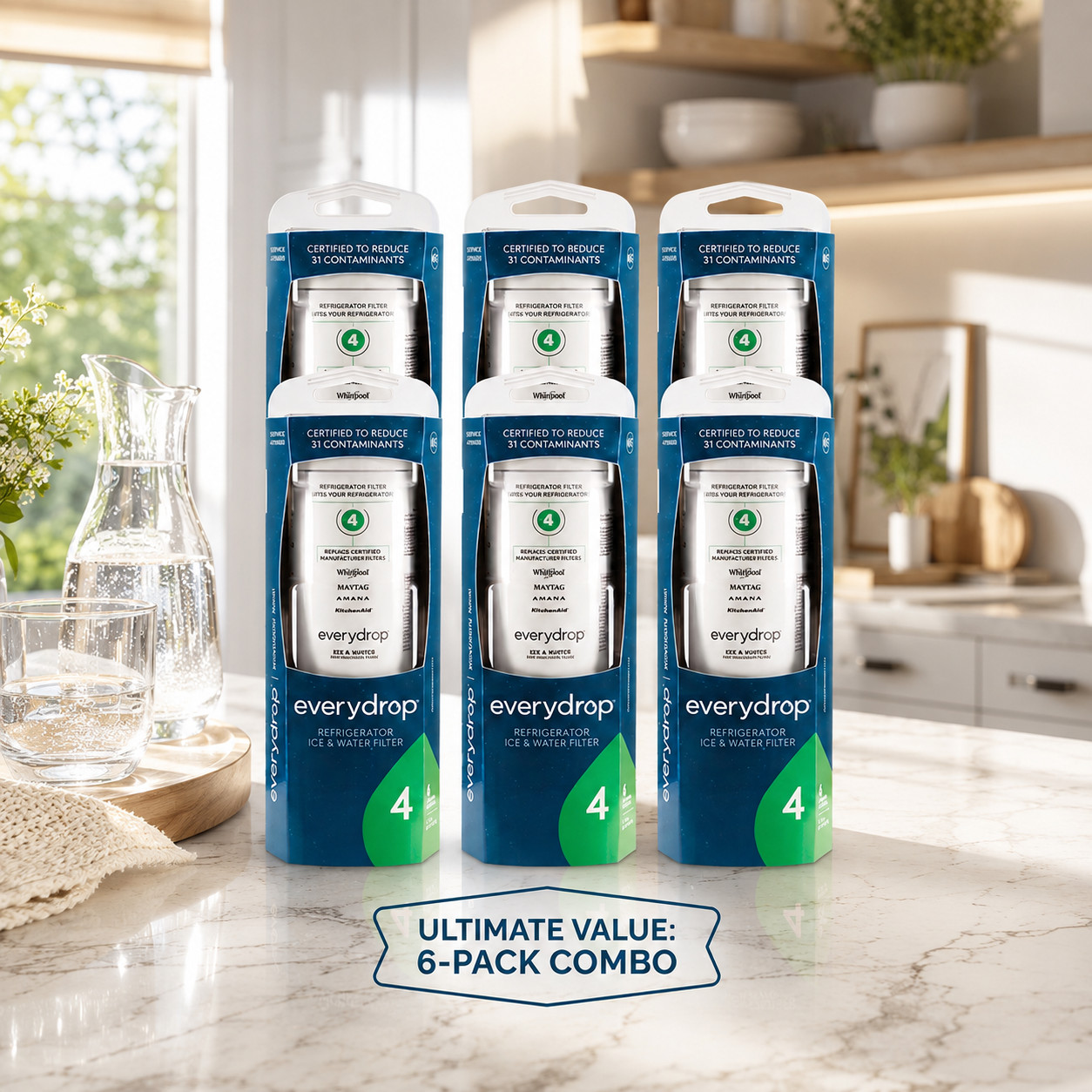6 Pack Refrigerator Cartridge Ice & Water Filter 4 ED²R4RX²D1 Replacement