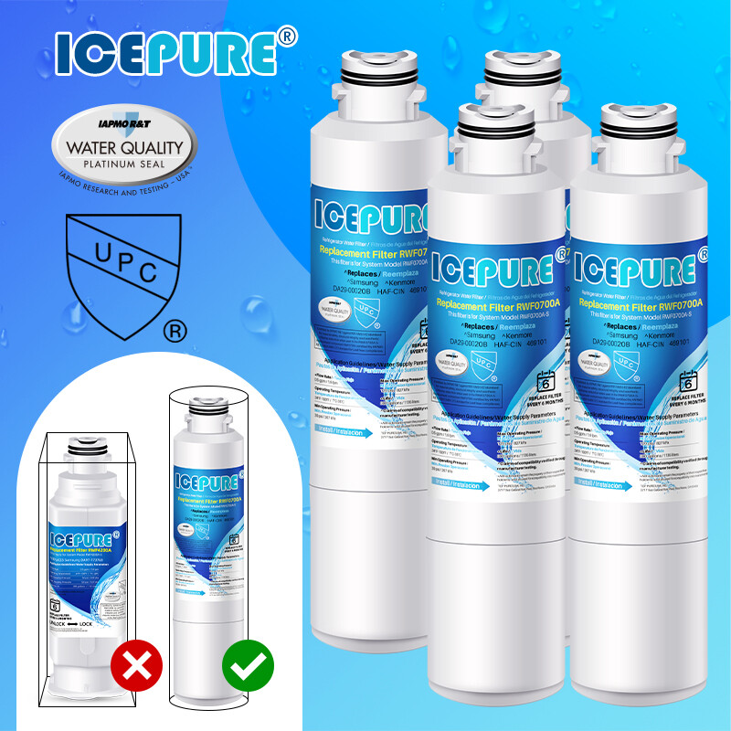 4 Pack Fit for Samsung DA29-00020B-1 RF25HMEDBSG/AA REFSVC Water Filter Icepure