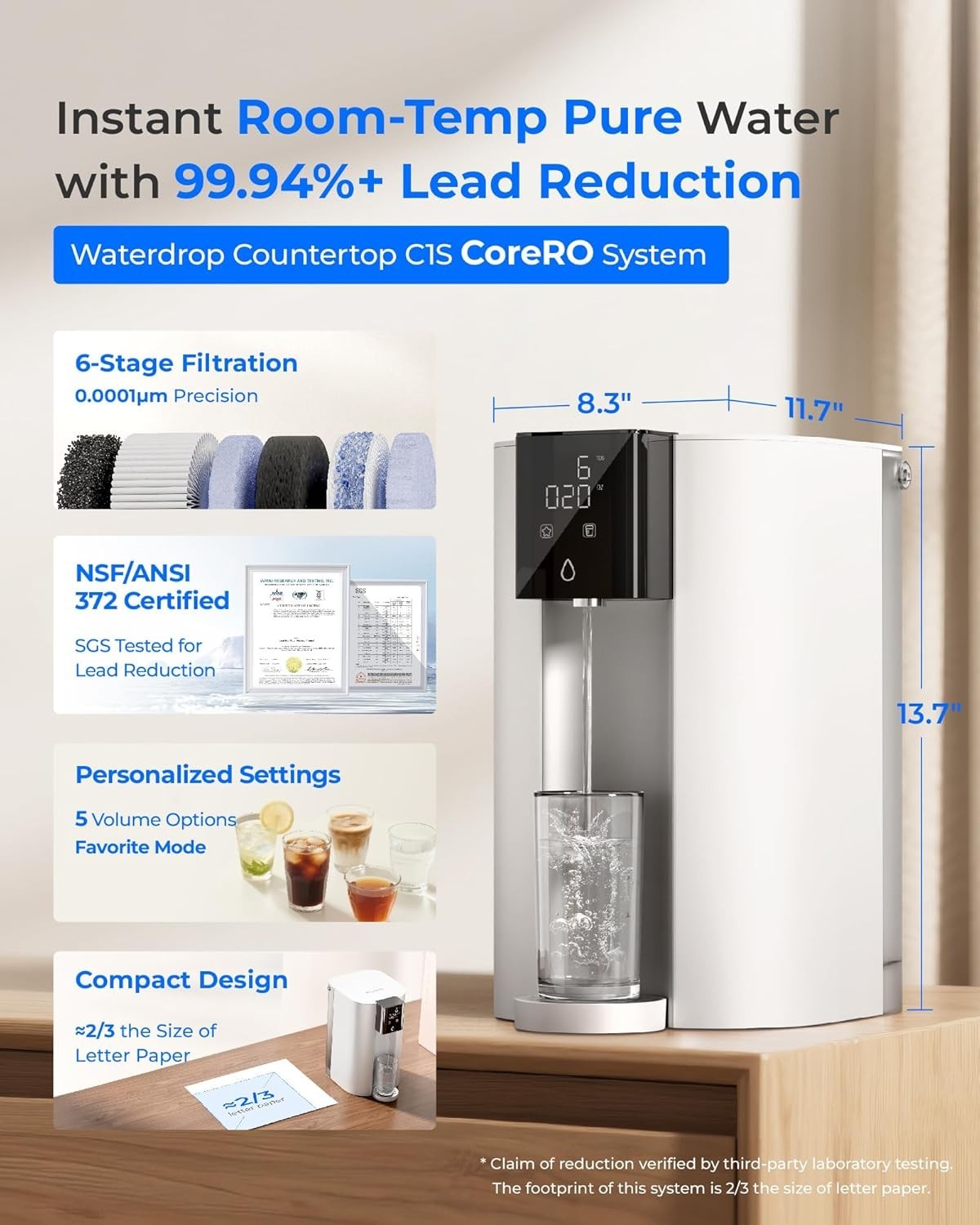Waterdrop WD-A1 Countertop Reverse Osmosis System, Hot and Cold Water Dispenser