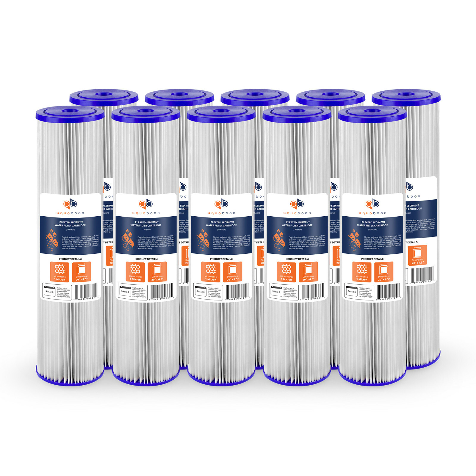10PK of Big Blue 1µm Pleated Washable Sediment Water Filter 20″x4.5″ by Aquaboon