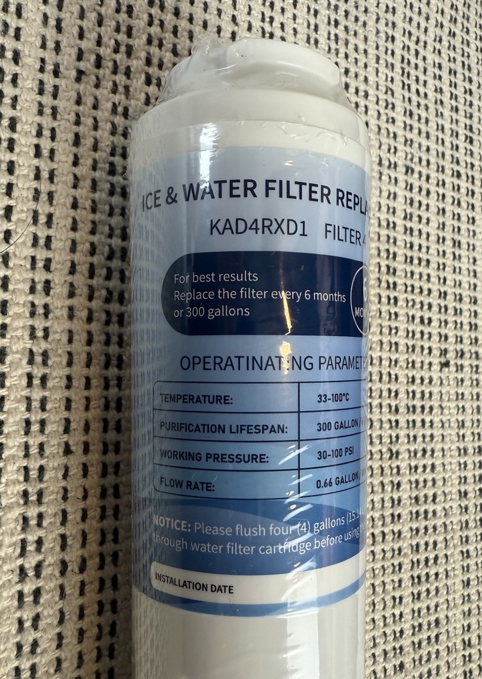 NEW 1 Pack KAD4RXD1 Ice & Water Filter Replacement 6 Months Or 300 Gallons