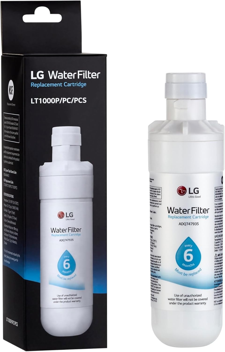 LG LT1000P Water Filter – 6 Life & 200 Gallons – NSF Certified, Compact