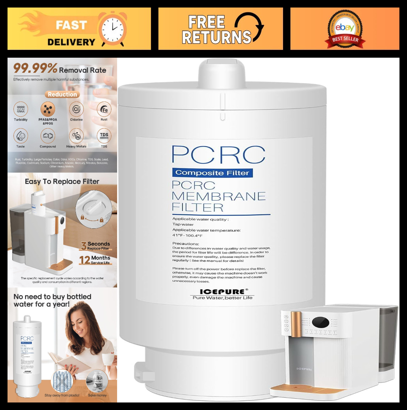 4-in-1 Composite Filter Cartridge for Countertop Reverse Osmosis Water System, 1