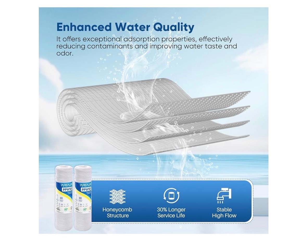 4 PACK PUREPLUS 5 Micron 10″x2.5″ Whole House String Wound Sediment Filter PPW10