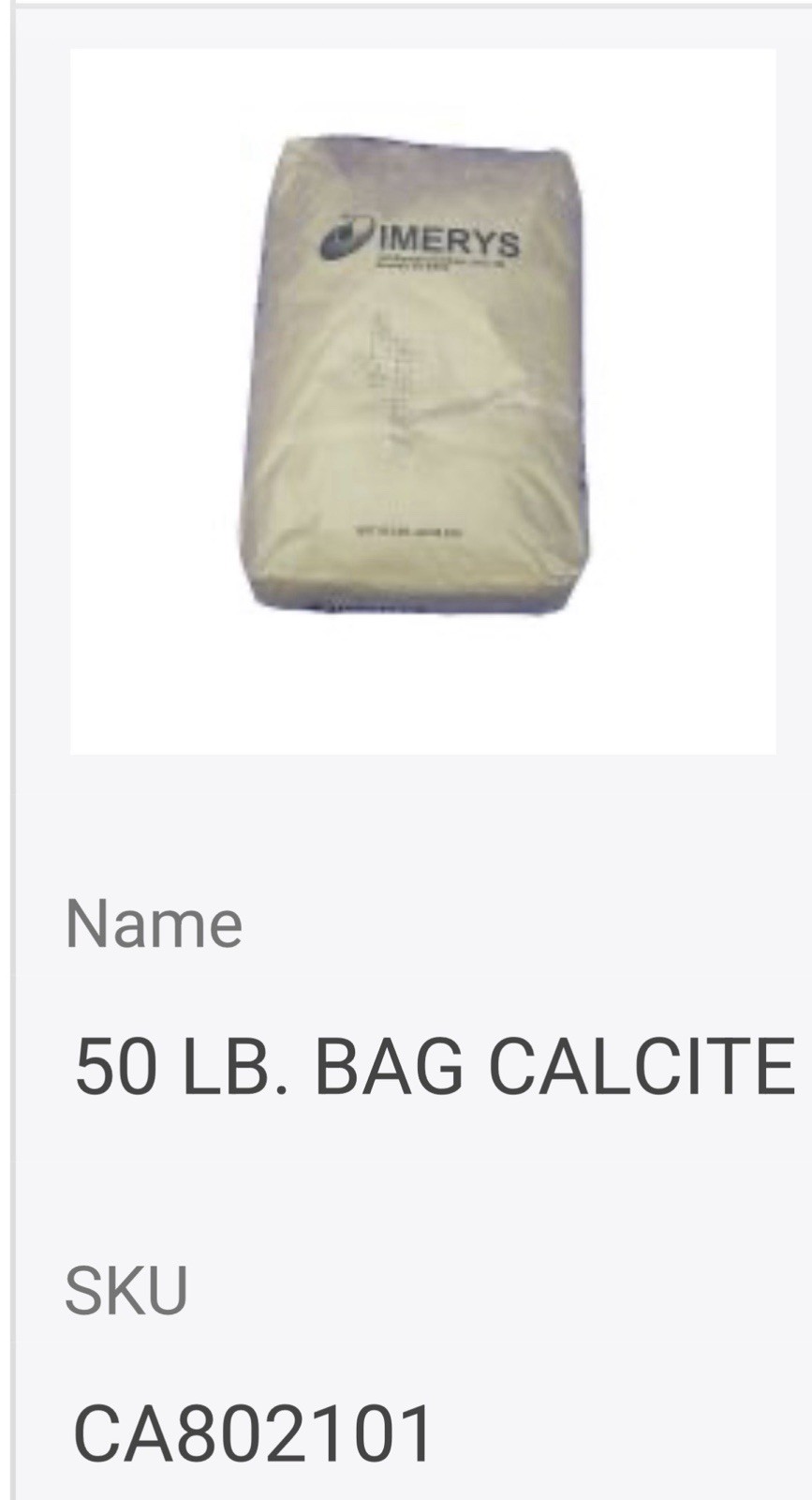 Calcite (imerys) 50 Lb Bag CA802101 Great Price Ships Free